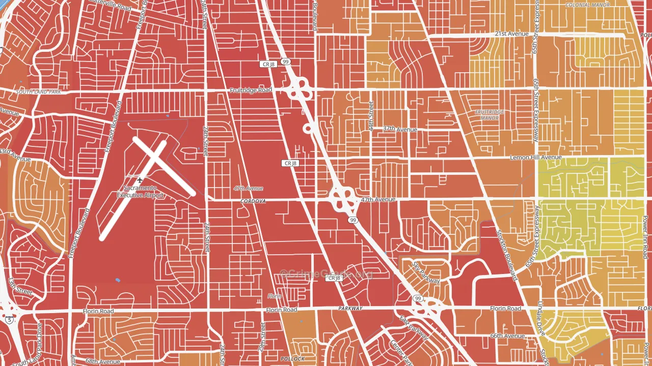 South City Farms, Sacramento, CA Map of Vehicle Theft Rates