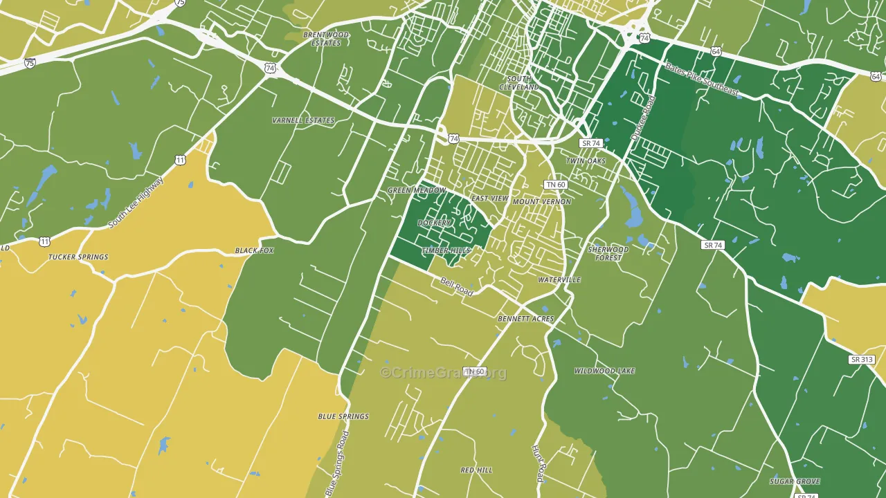 South Cleveland, TN Map of Vehicle Theft Rates