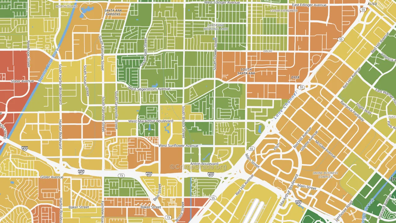 South Coast, Santa Ana, CA Map of Vehicle Theft Rates