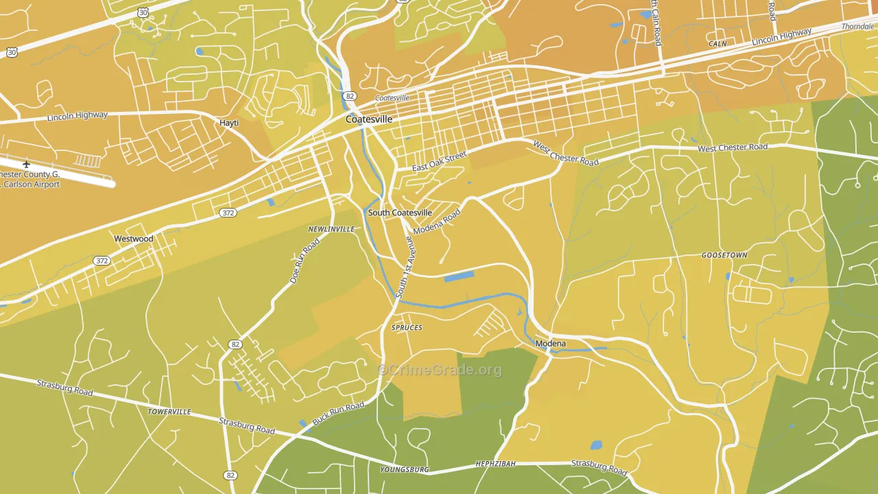 South Coatesville, PA Map of Vehicle Theft Rates