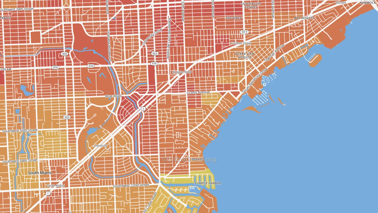 South Coconut Grove, Miami, FL Map of Vehicle Theft Rates