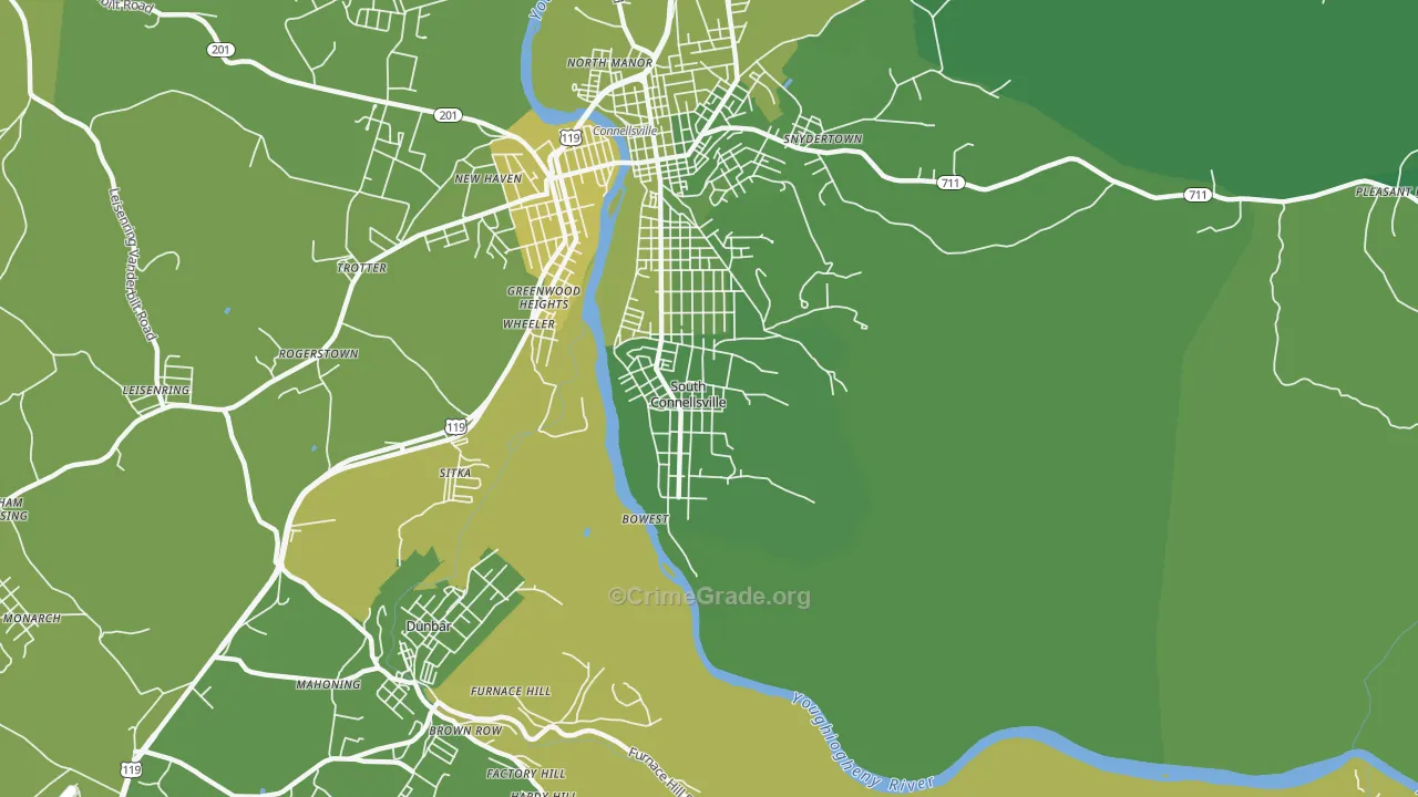 South Connellsville, PA Map of Vehicle Theft Rates