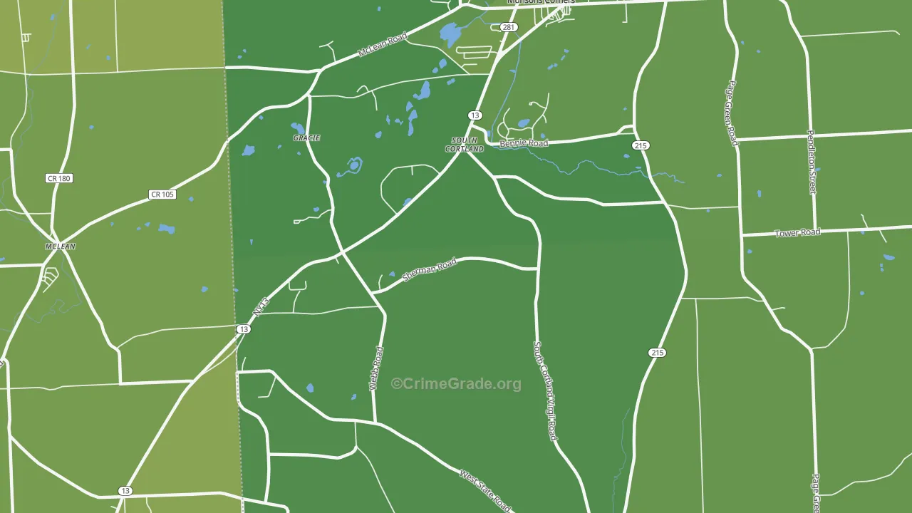 South Cortland, NY Map of Vehicle Theft Rates