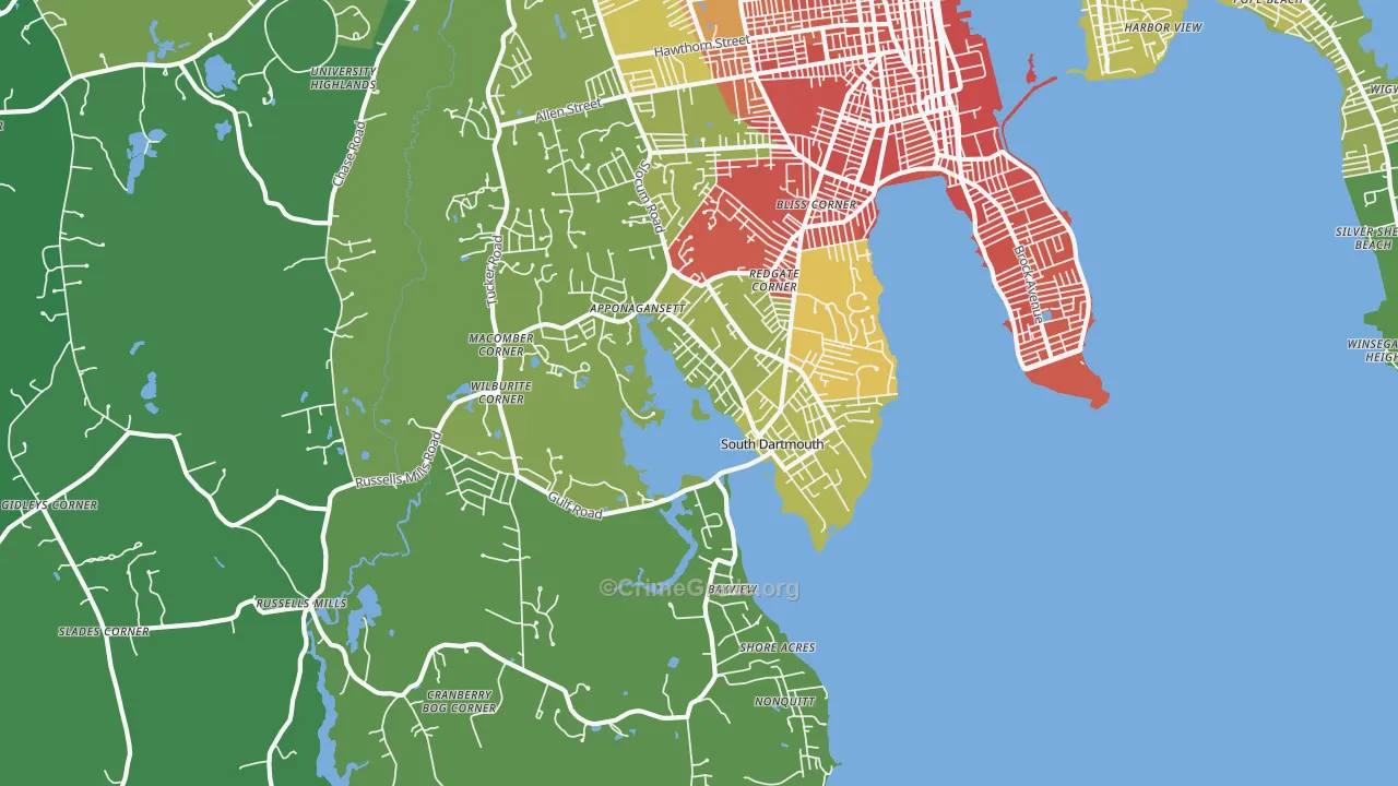 South Dartmouth, MA Map of Vehicle Theft Rates