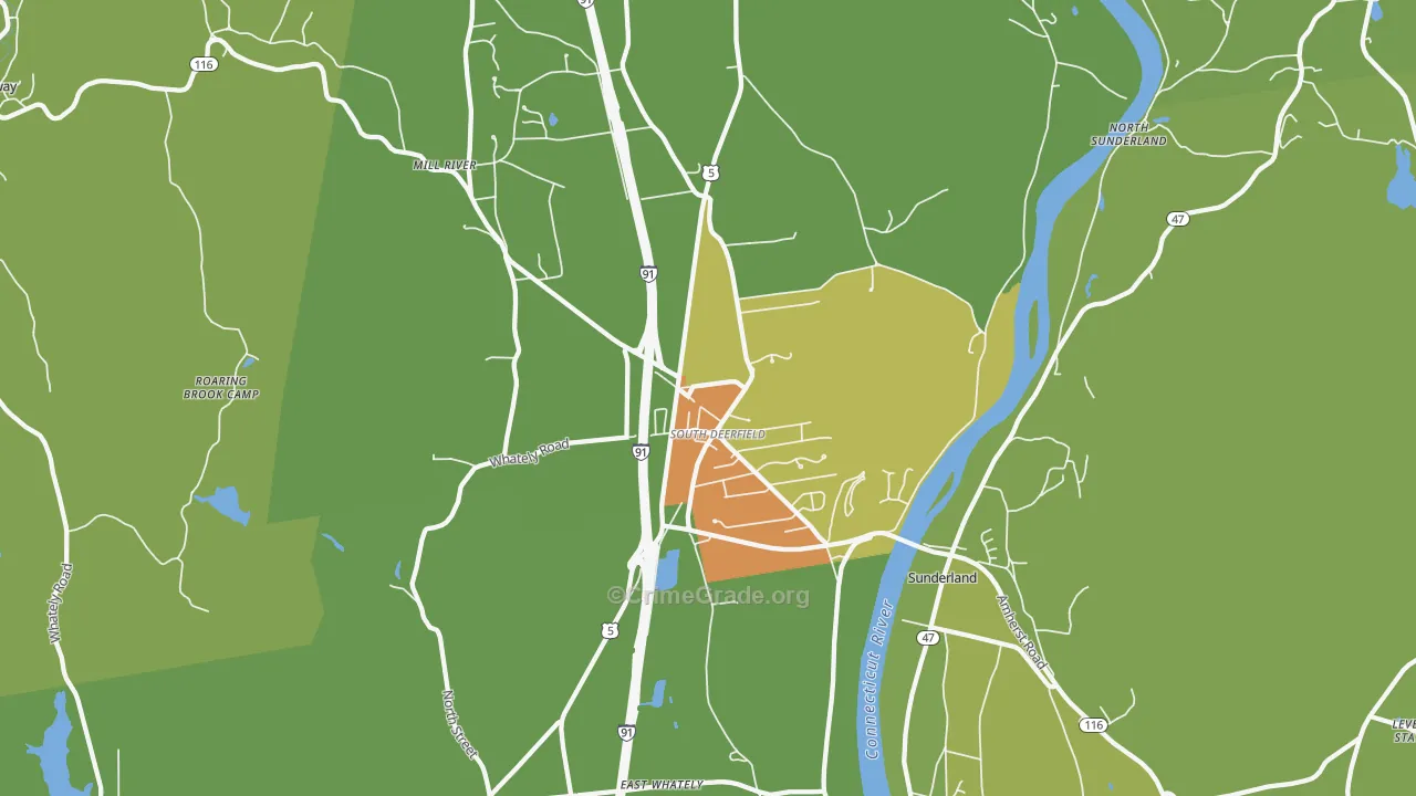 South Deerfield, MA Map of Vehicle Theft Rates