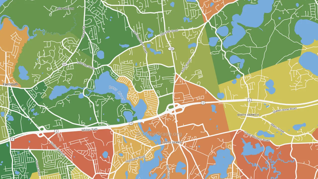 South Dennis, MA Map of Vehicle Theft Rates