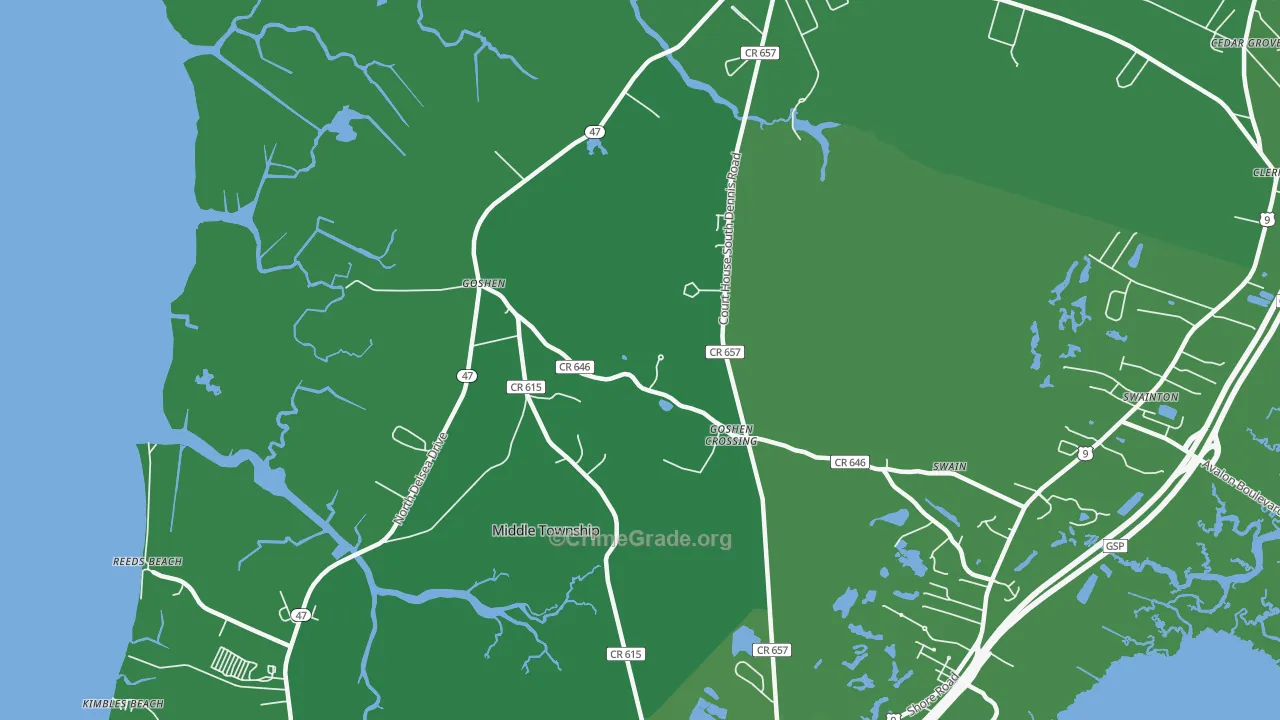 South Dennis, NJ Map of Vehicle Theft Rates
