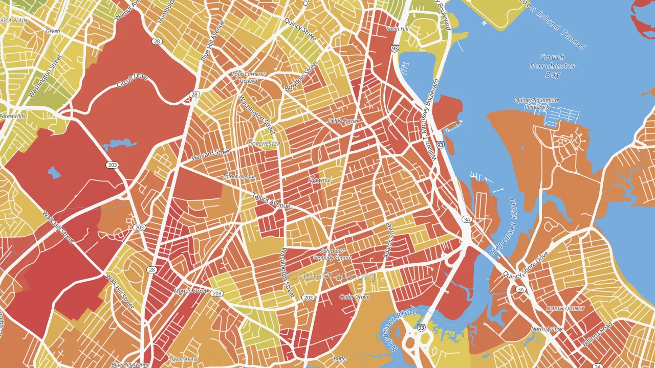 South Dorchester, Boston, MA Map of Vehicle Theft Rates