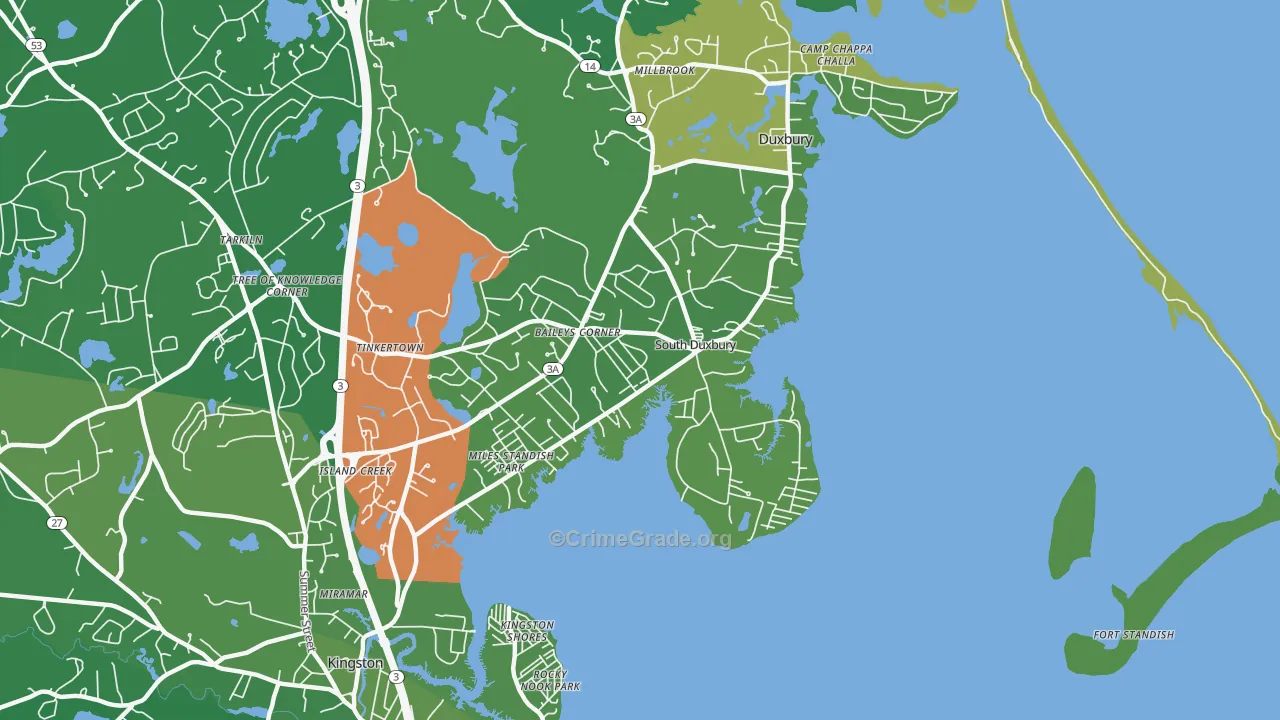 South Duxbury, Duxbury, MA Map of Vehicle Theft Rates