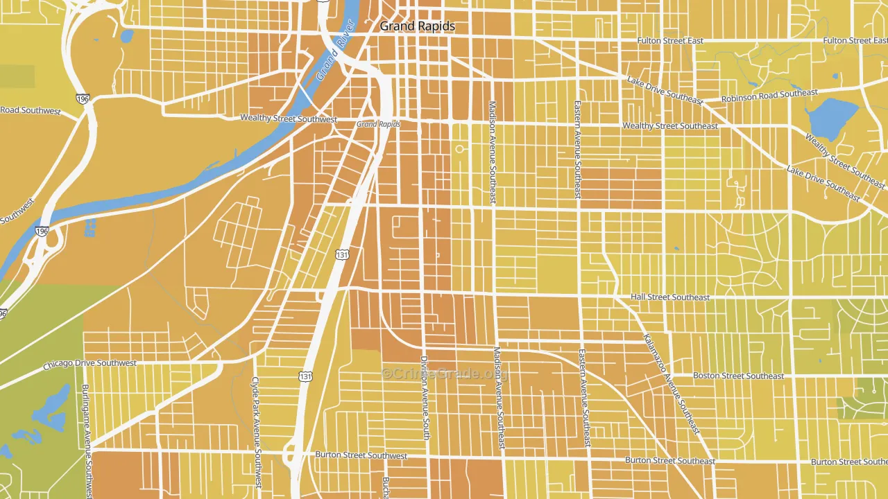 South East Community, Grand Rapids, MI Map of Vehicle Theft Rates