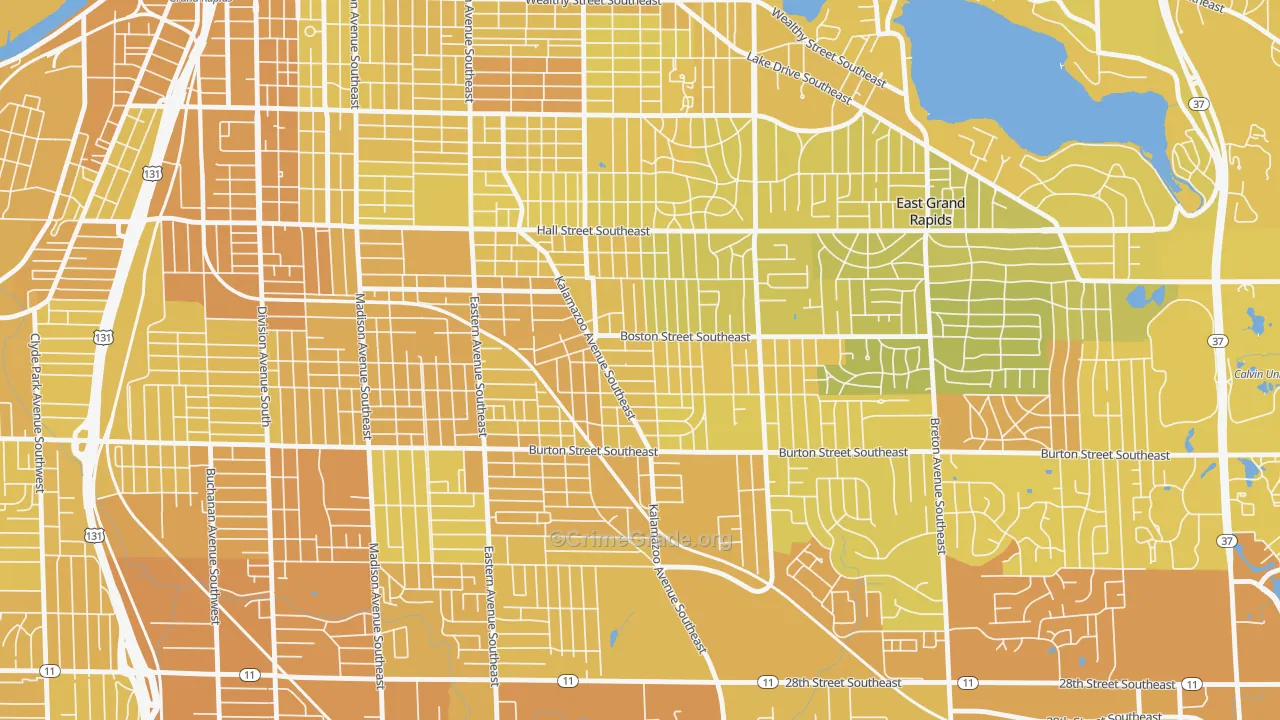 South East End, Grand Rapids, MI Map of Vehicle Theft Rates