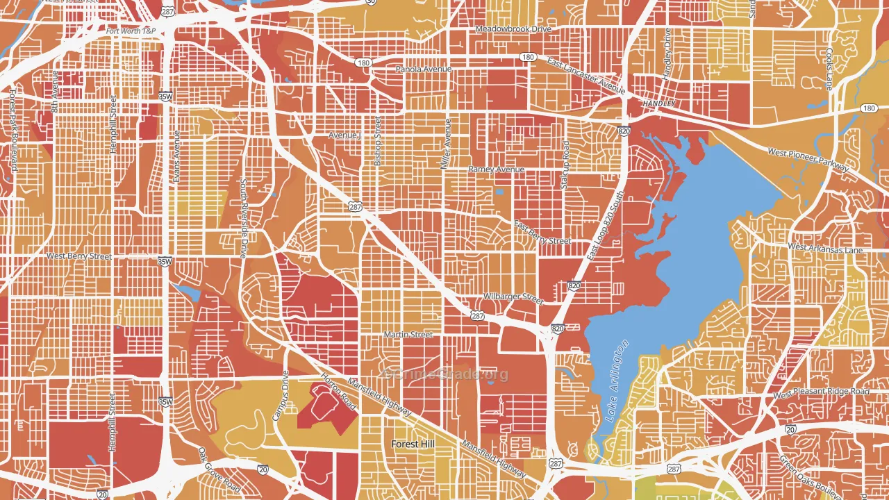 South East, Fort Worth, TX Map of Vehicle Theft Rates