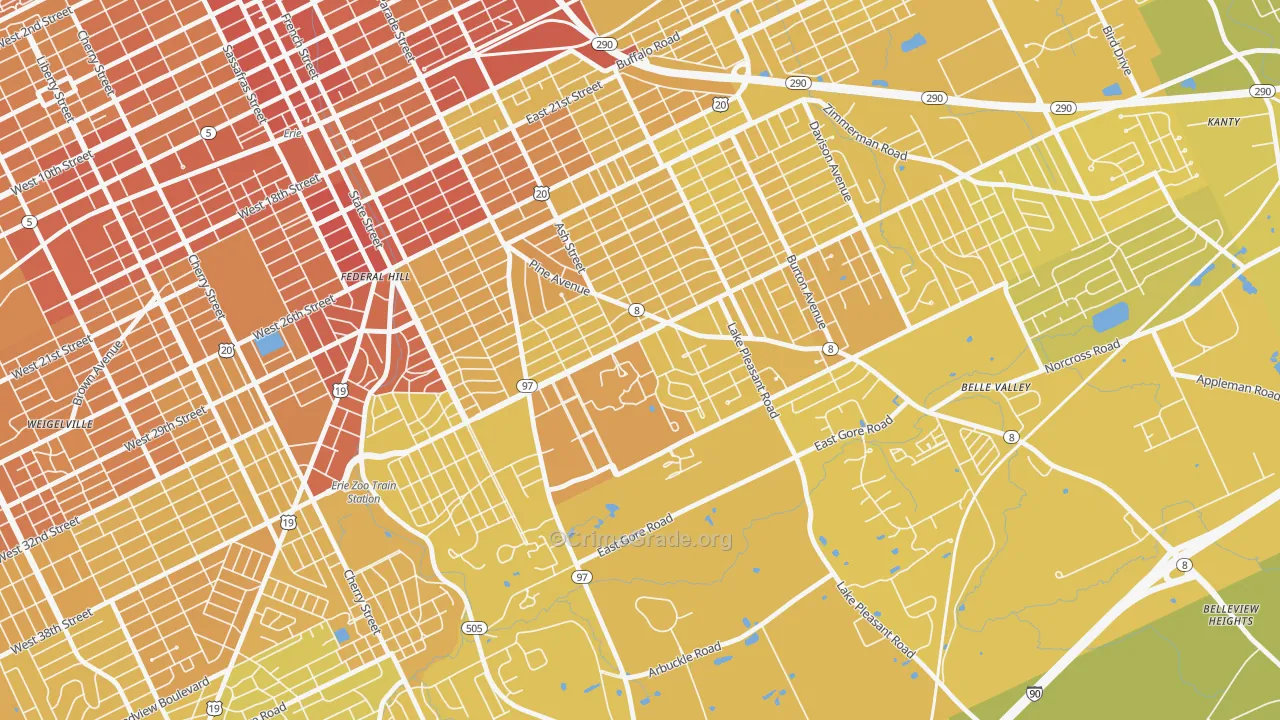 South East Hills, Erie, PA Map of Vehicle Theft Rates