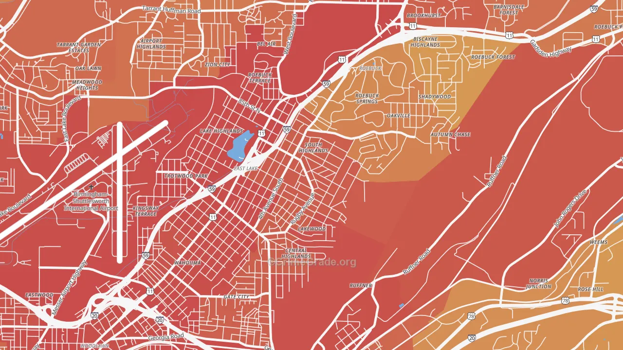 South East Lake, Birmingham, AL Map of Vehicle Theft Rates