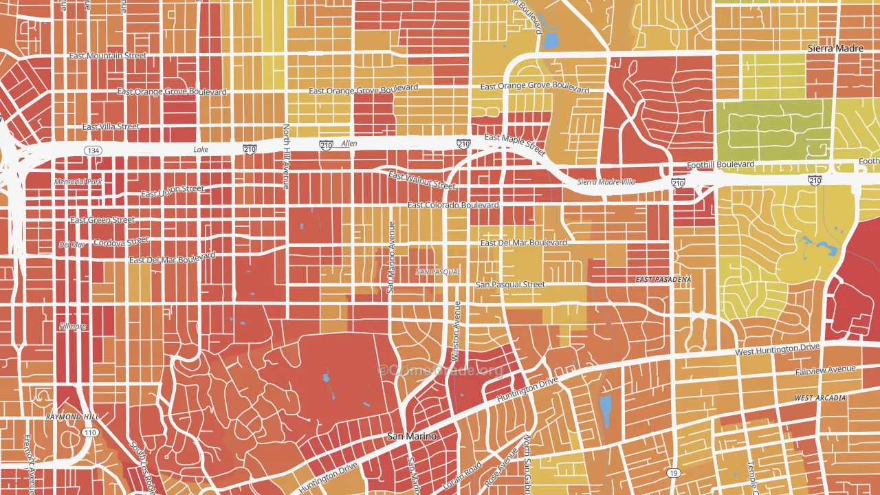 South East, Pasadena, CA Map of Vehicle Theft Rates