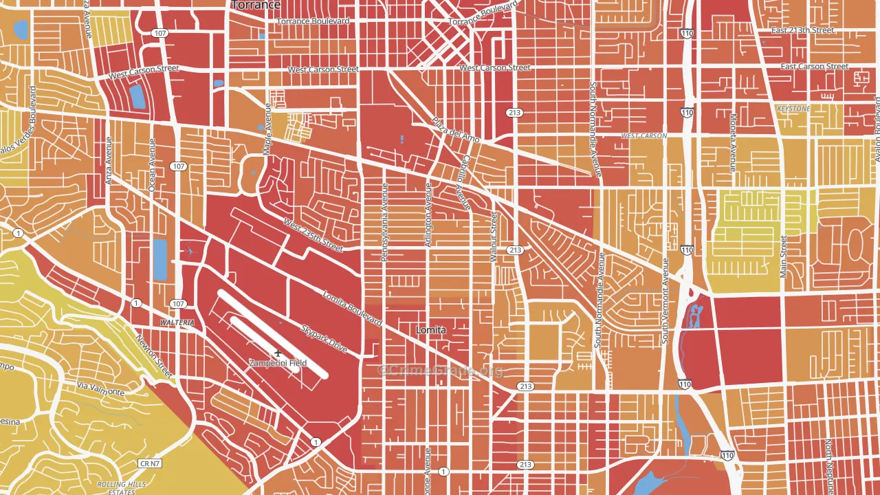 South East Torrance, Torrance, CA Map of Vehicle Theft Rates