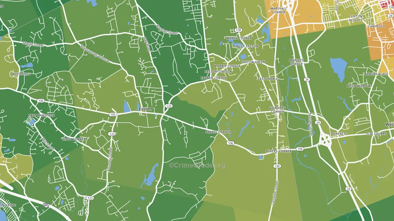 South Easton, MA Map of Vehicle Theft Rates