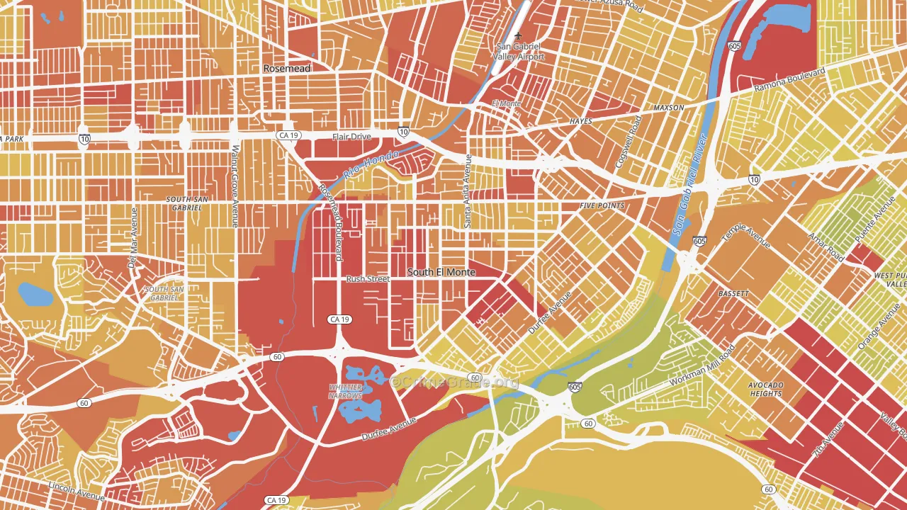 South El Monte, CA Map of Vehicle Theft Rates