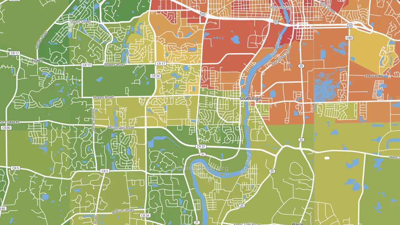South Elgin, IL Map of Vehicle Theft Rates