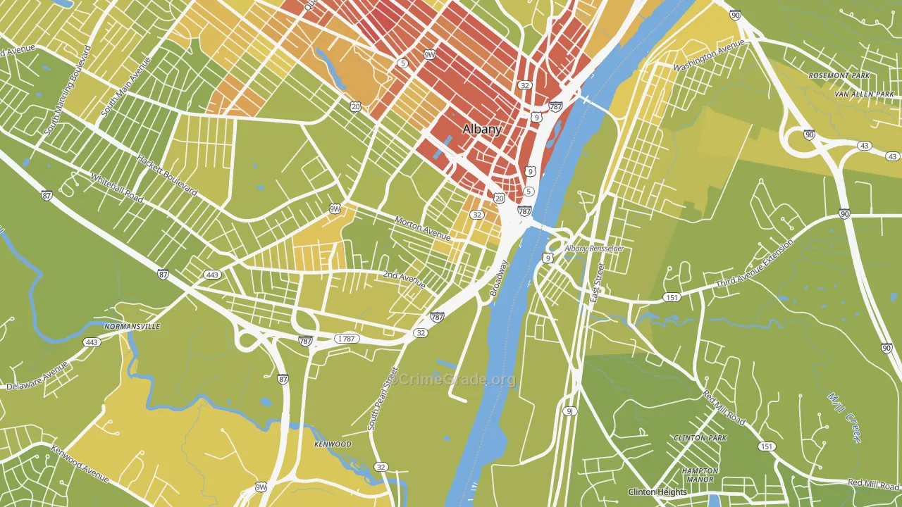 South End, Albany, NY Map of Vehicle Theft Rates