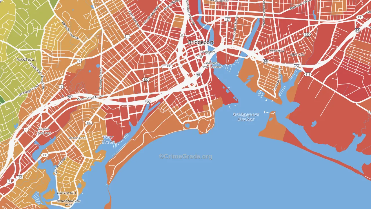 South End, Bridgeport, CT Map of Vehicle Theft Rates