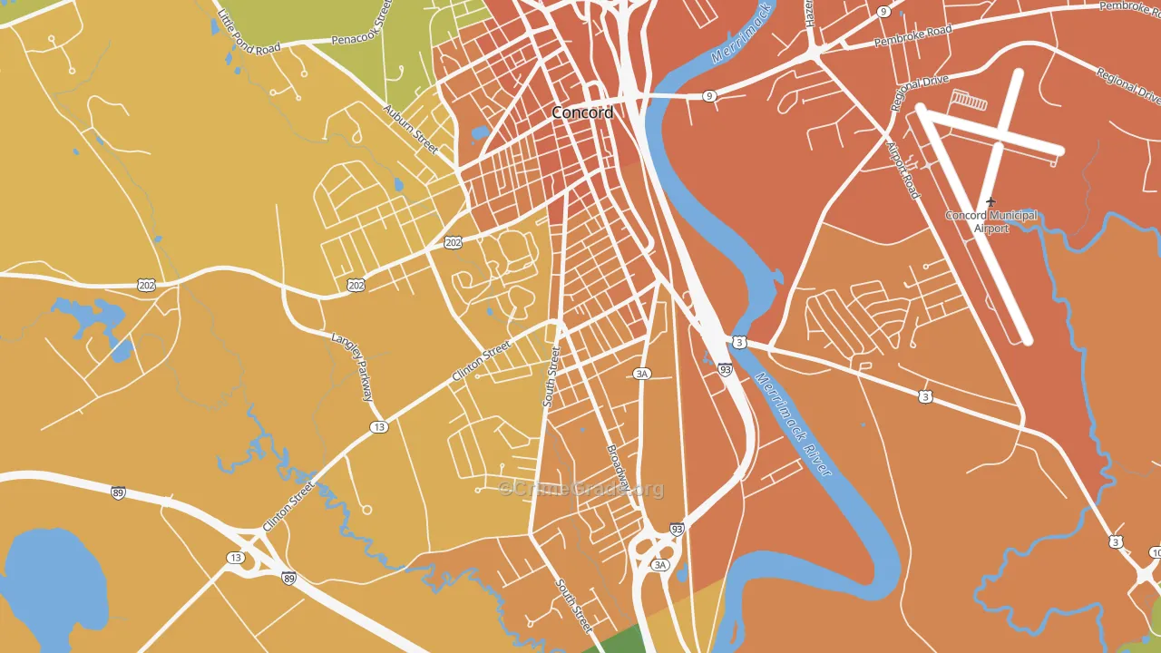 South End, Concord, NH Map of Vehicle Theft Rates