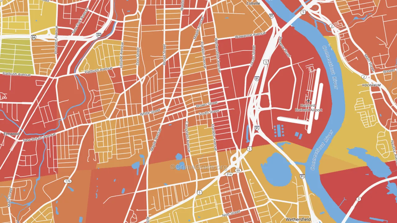 South End Hartford, Hartford, CT Map of Vehicle Theft Rates