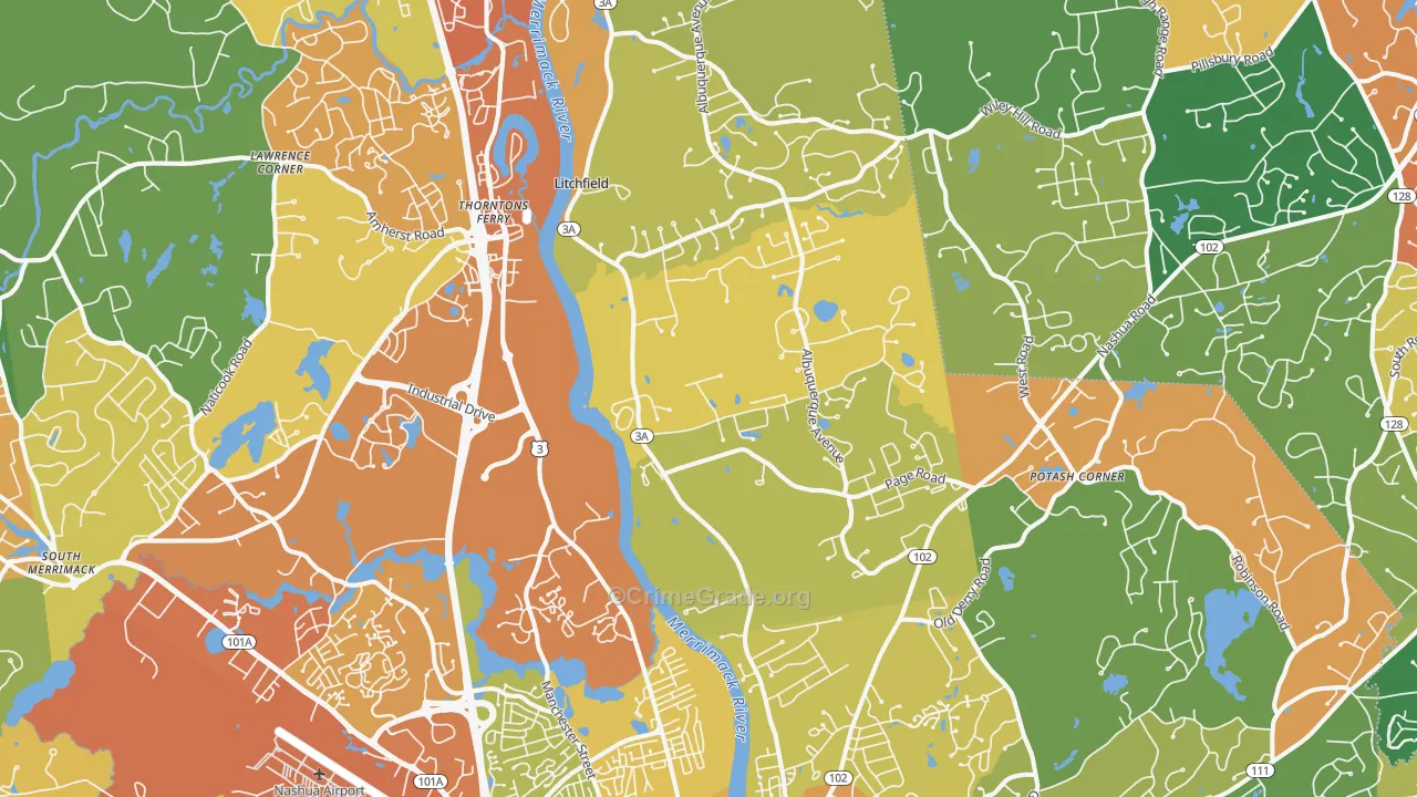 South End, Nashua, NH Map of Vehicle Theft Rates
