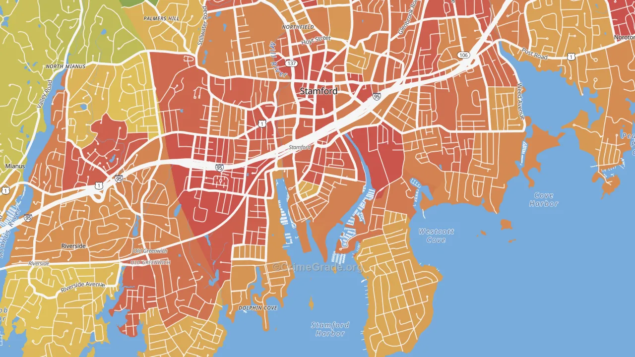 South End Stamford, Stamford, CT Map of Vehicle Theft Rates