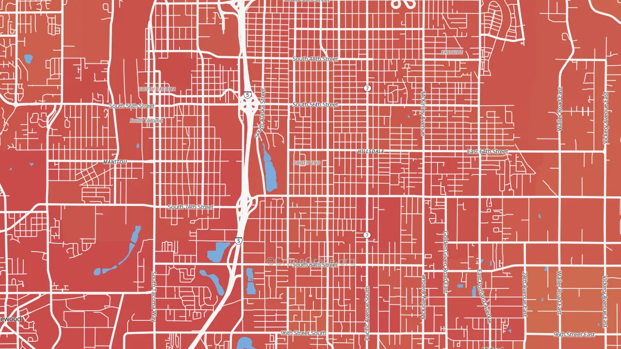 South End, Tacoma, WA Map of Vehicle Theft Rates