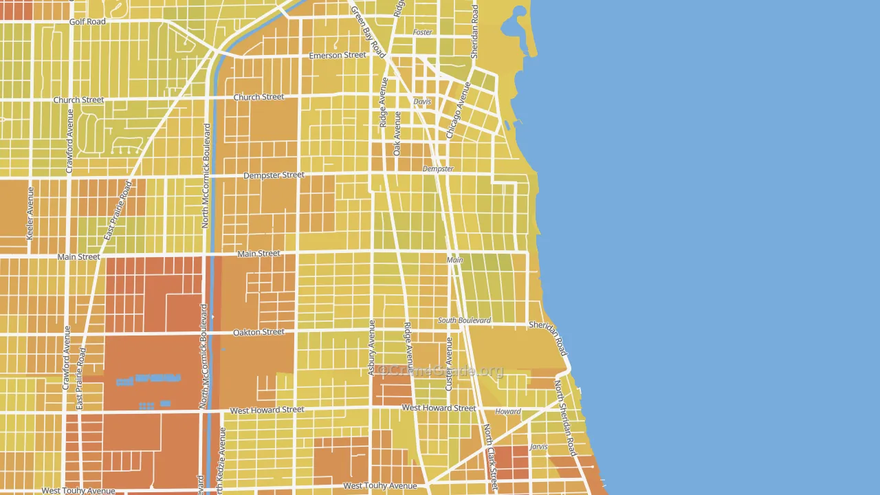 South Evanston, Evanston, IL Map of Vehicle Theft Rates
