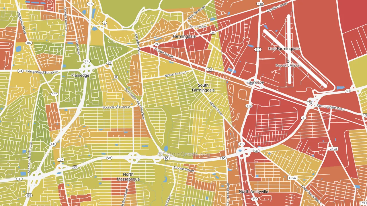 South Farmingdale, NY Map of Vehicle Theft Rates