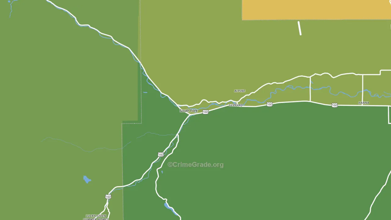 South Fork, CO Map of Vehicle Theft Rates