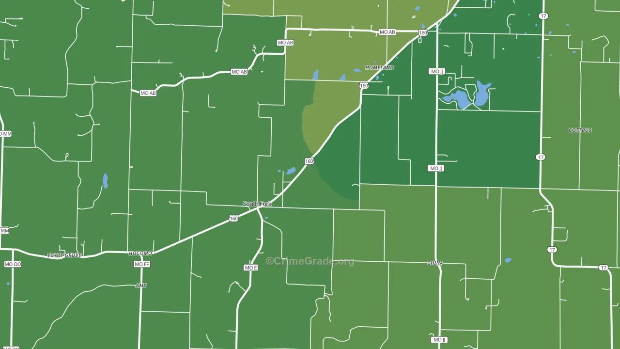 South Fork, MO Map of Vehicle Theft Rates