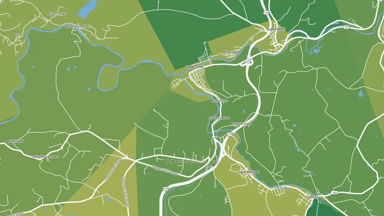 South Fork, PA Map of Vehicle Theft Rates