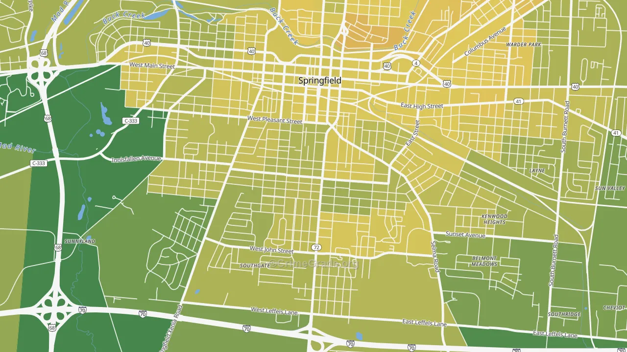 South Fountain Avenue Historic District, Springfield, OH Map of Vehicle Theft Rates