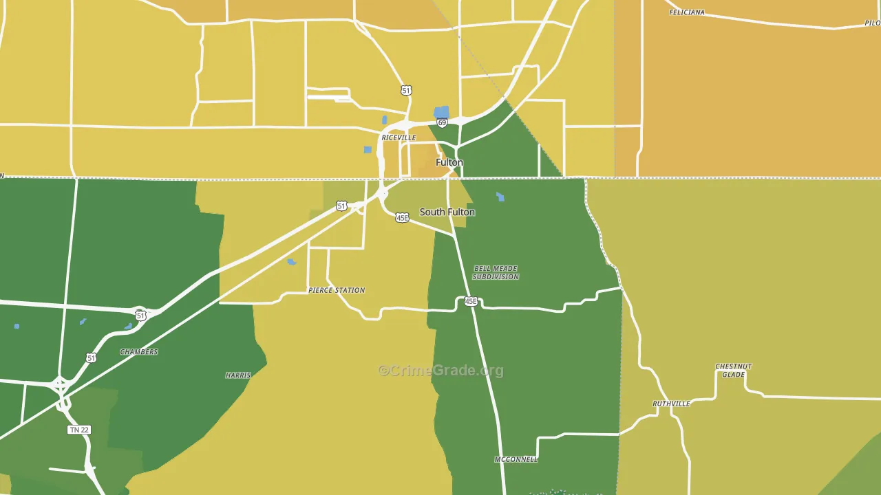 South Fulton, TN Map of Vehicle Theft Rates