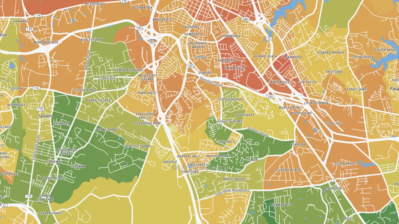 South Gate, Glen Burnie, MD Map of Vehicle Theft Rates