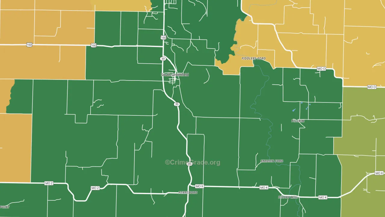 South Greenfield, MO Map of Vehicle Theft Rates