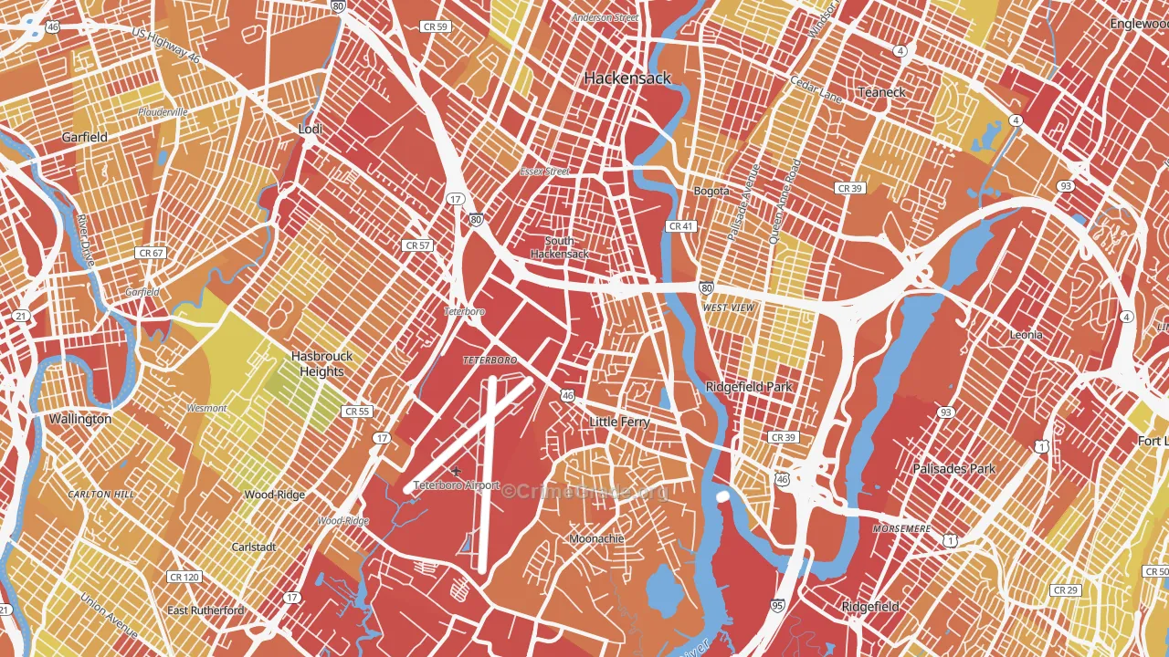 South Hackensack, NJ Map of Vehicle Theft Rates