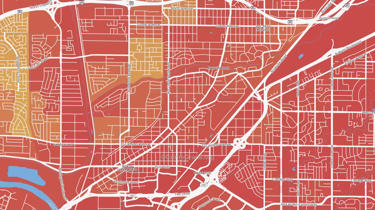 South Hagginwood, Sacramento, CA Map of Vehicle Theft Rates