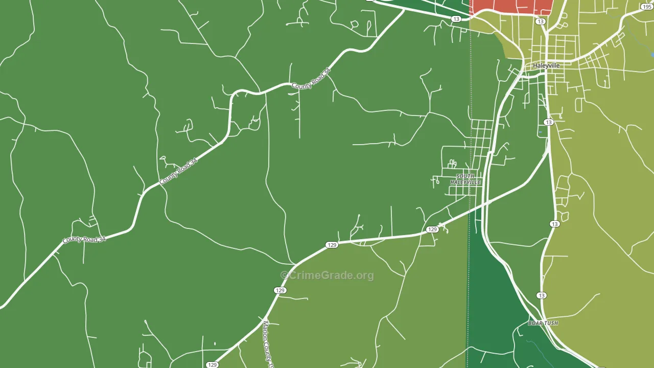 South Haleyville, AL Map of Vehicle Theft Rates