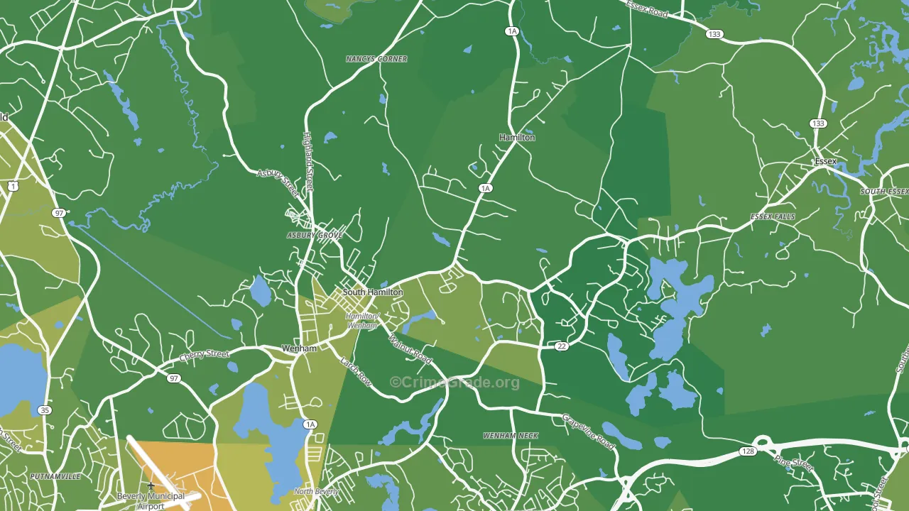 South Hamilton, MA Map of Vehicle Theft Rates
