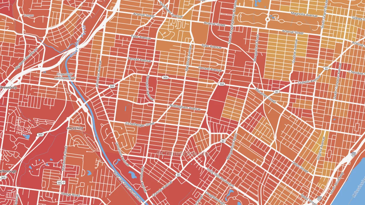 South Hampton, St. Louis, MO Map of Vehicle Theft Rates