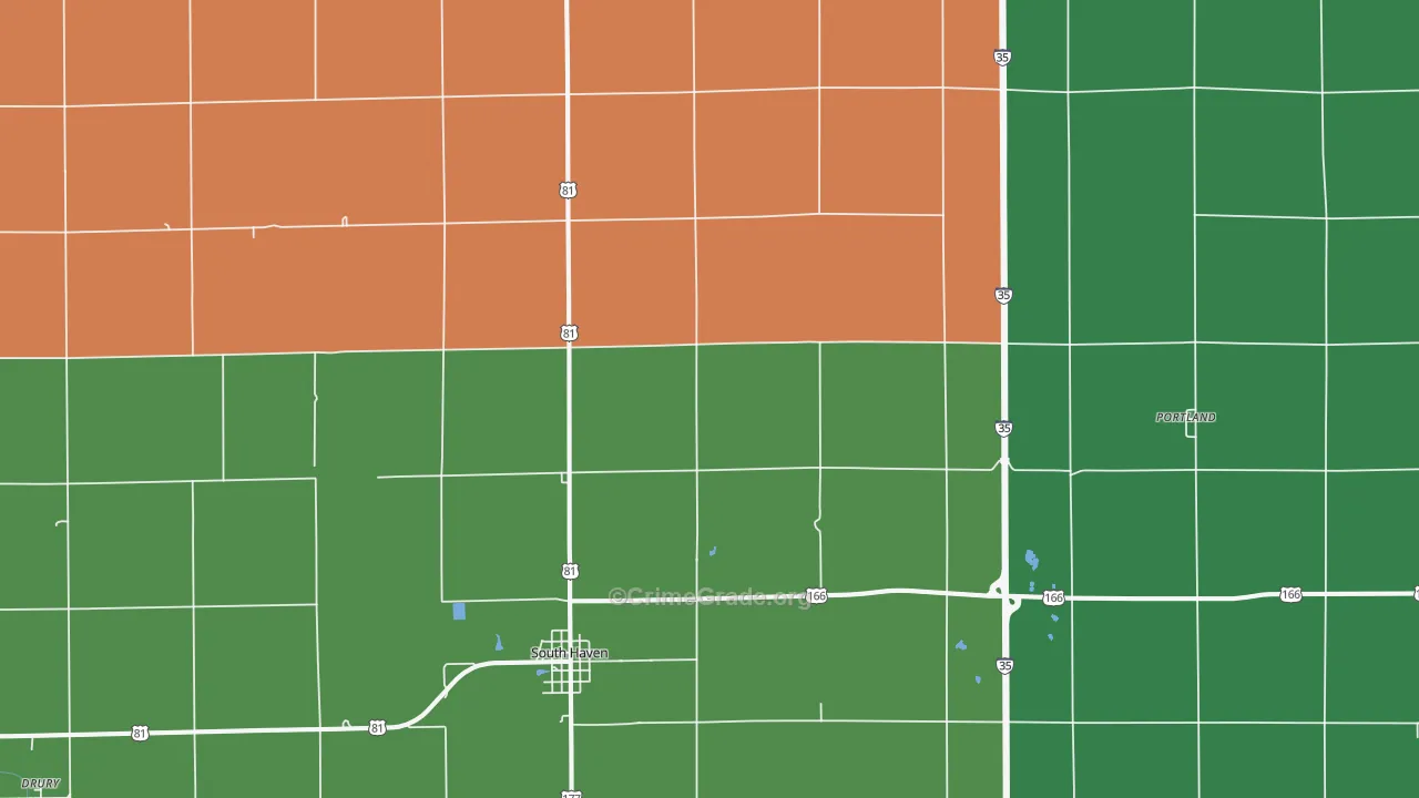 South Haven, KS Map of Vehicle Theft Rates