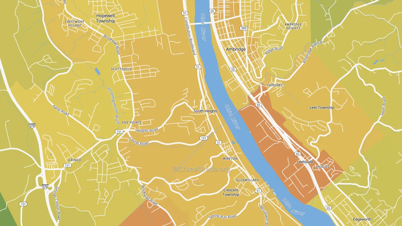South Heights, PA Map of Vehicle Theft Rates