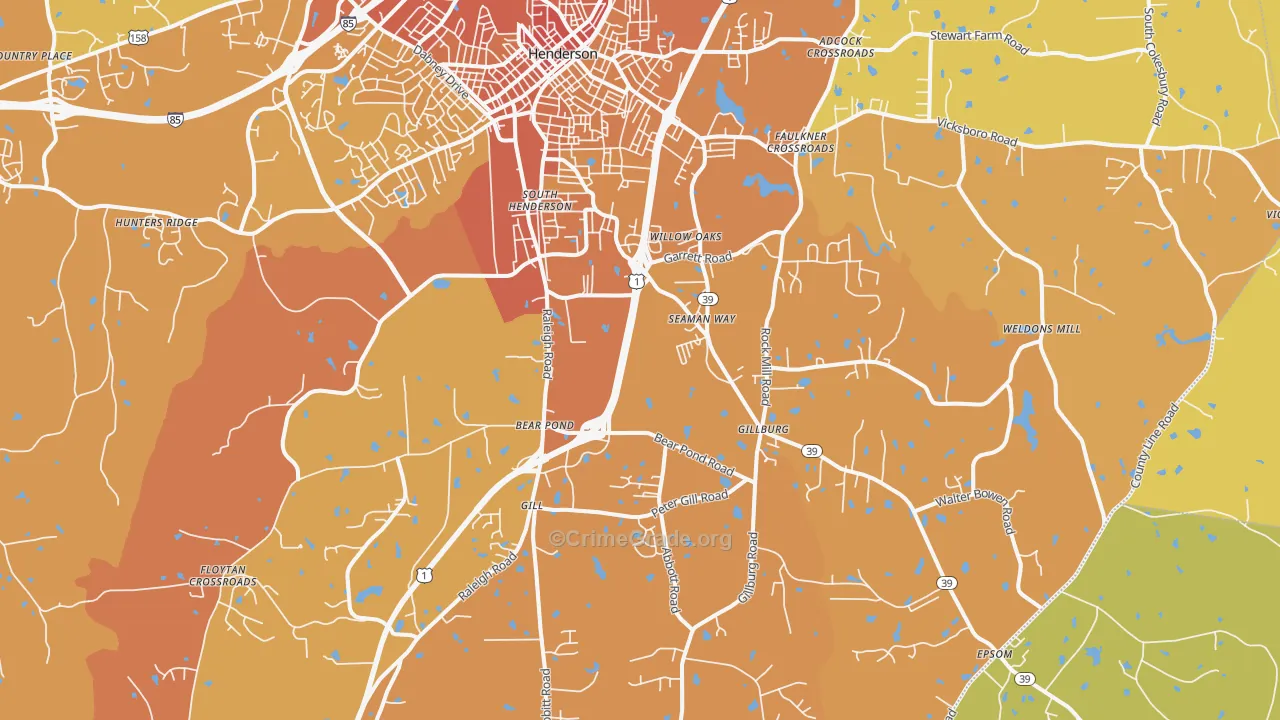 South Henderson, NC Map of Vehicle Theft Rates