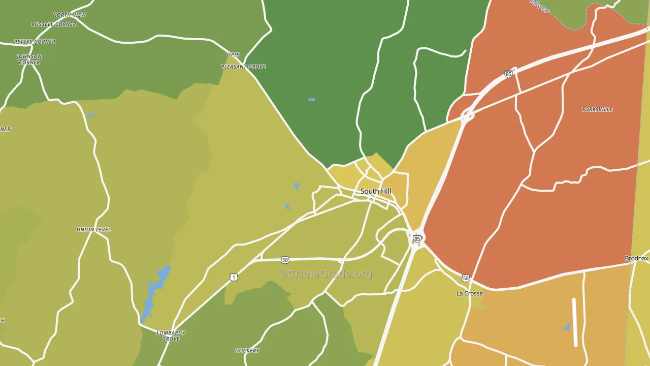 South Hill, VA Map of Vehicle Theft Rates