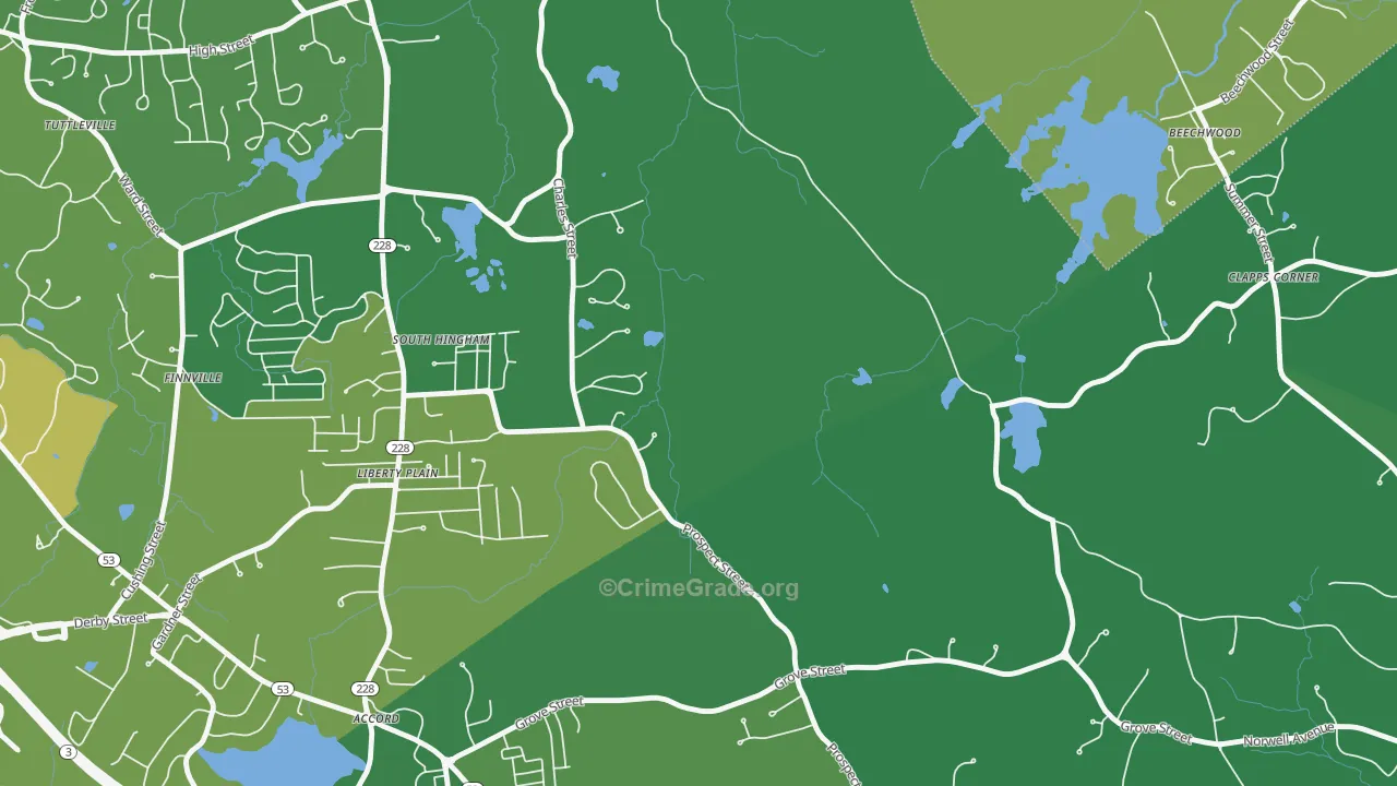 South Hingham, MA Map of Vehicle Theft Rates