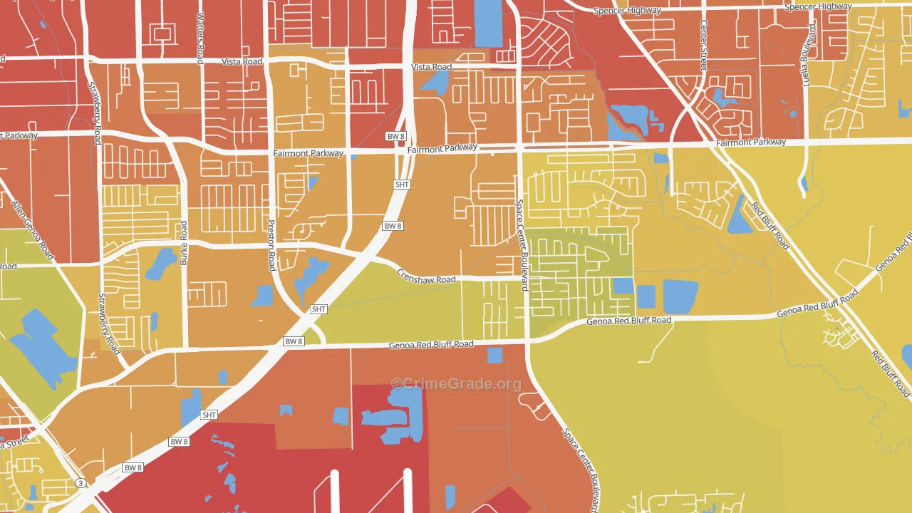 South Houston Gardens, Pasadena, TX Map of Vehicle Theft Rates